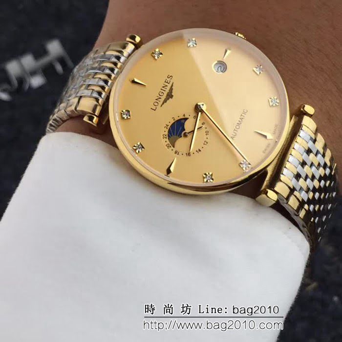 LONGINES浪琴 精鋼表殼 牛皮錶帶男士時尚腕表 WSS1876